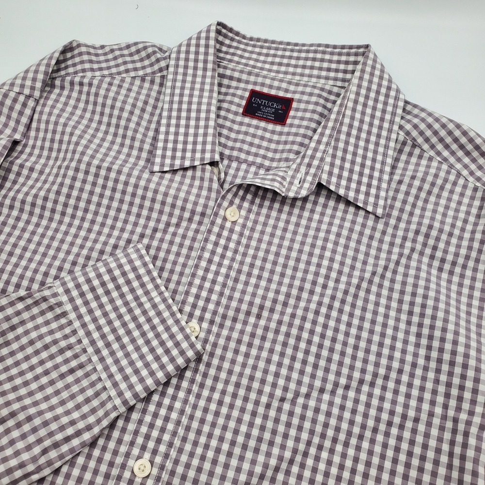 UNTUCKit Men's Purple and White Check Button-Down Shirt